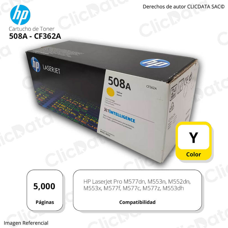 Toner HP 508A CF362A Yellow 5,000 Páginas M553n, M577dn Original