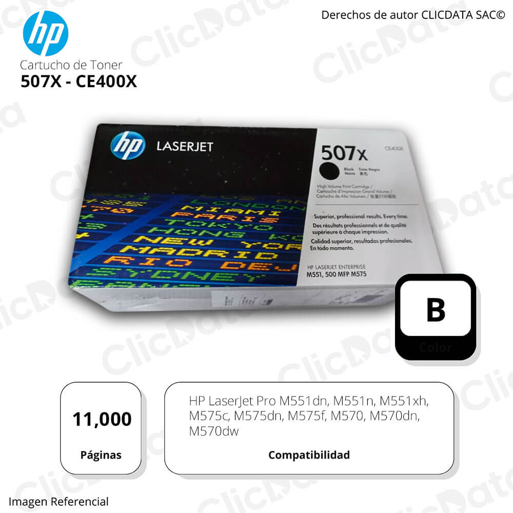 Toner Hp 507X Negro Ce400X 11,000 Pág. M551n, M575dn Original