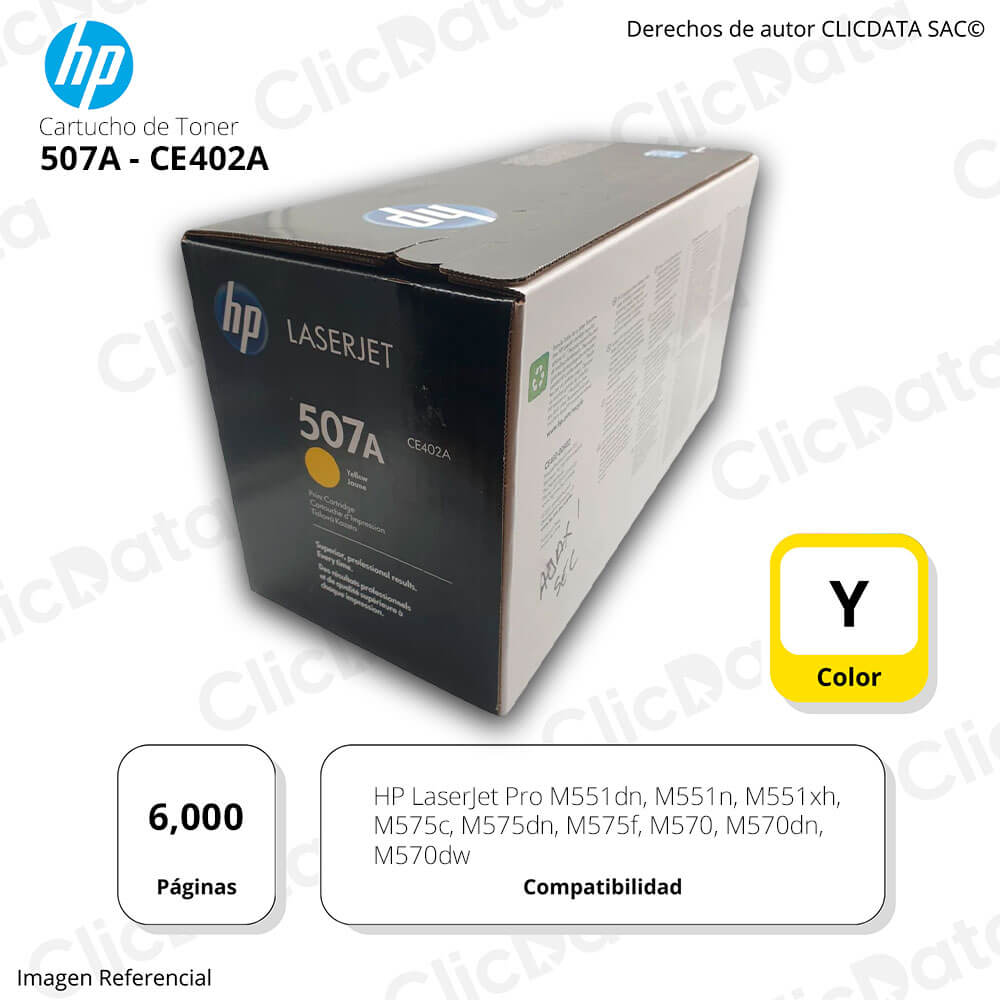Toner Hp 507A Yellow Ce402A 6,000 Pág. M551n, M575dn Original