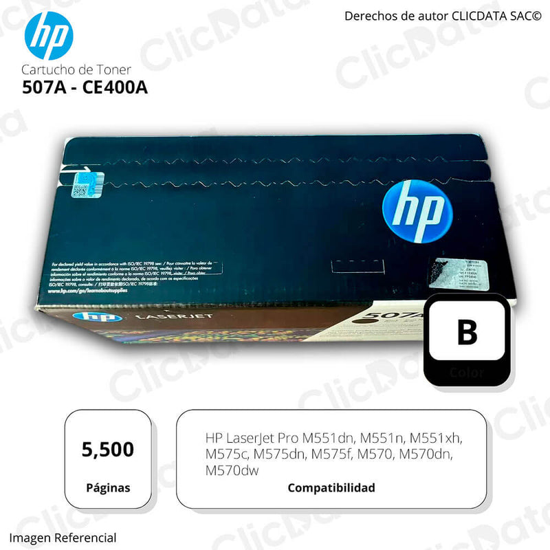 Toner Hp 507A Negro Ce400A 5,500 Pág M551n, M575dn Original