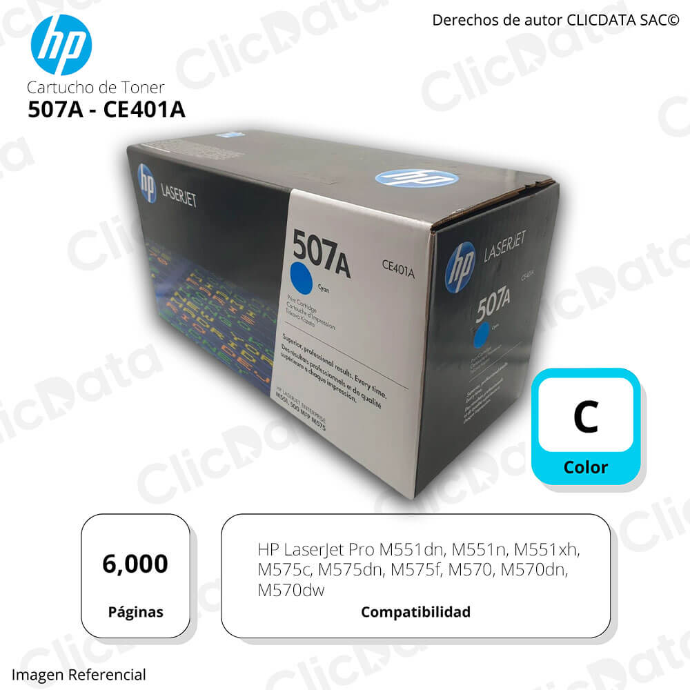 Toner Hp 507A Cyan Ce401A 6,000 Pág. M551n, M575dn Original