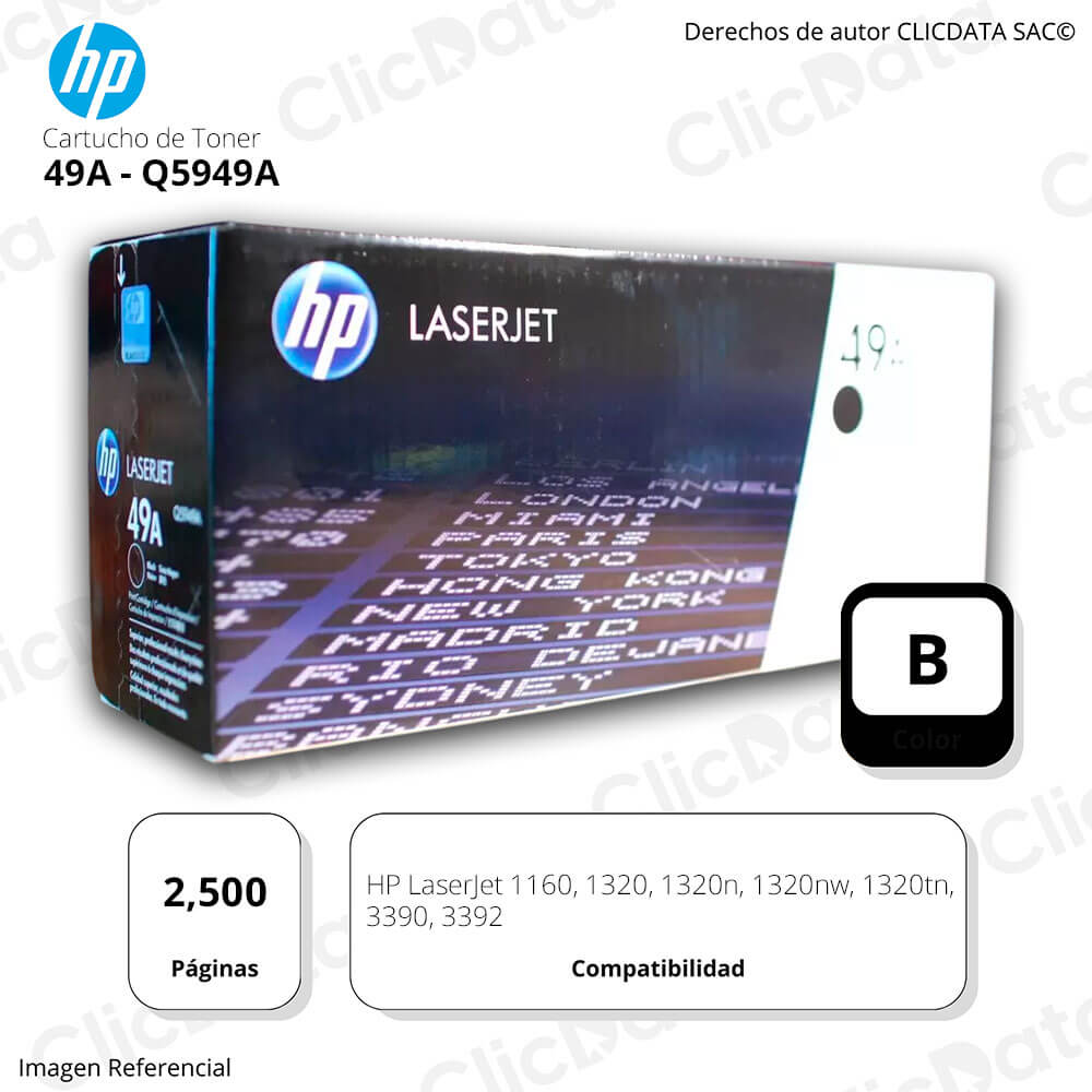 Toner Hp 49A Black Q5949A 2,500 Pág. 1160, 1320N, 3392 Original