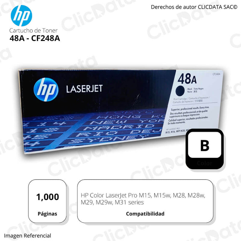Toner Hp 48A Negro Cf248A 1,000 Pág. M15w, M28w Original