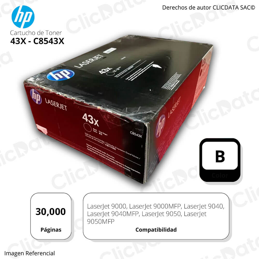 Toner HP 43X Negro C8543X 30,000 Pág. 9000, 9040 Original