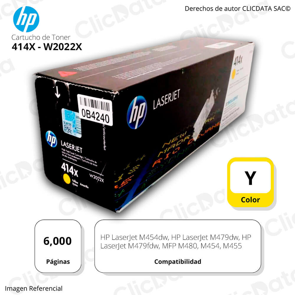 Toner Hp 414X Yellow W2022X 6,000 Pág. M479fdw, M454dw Original