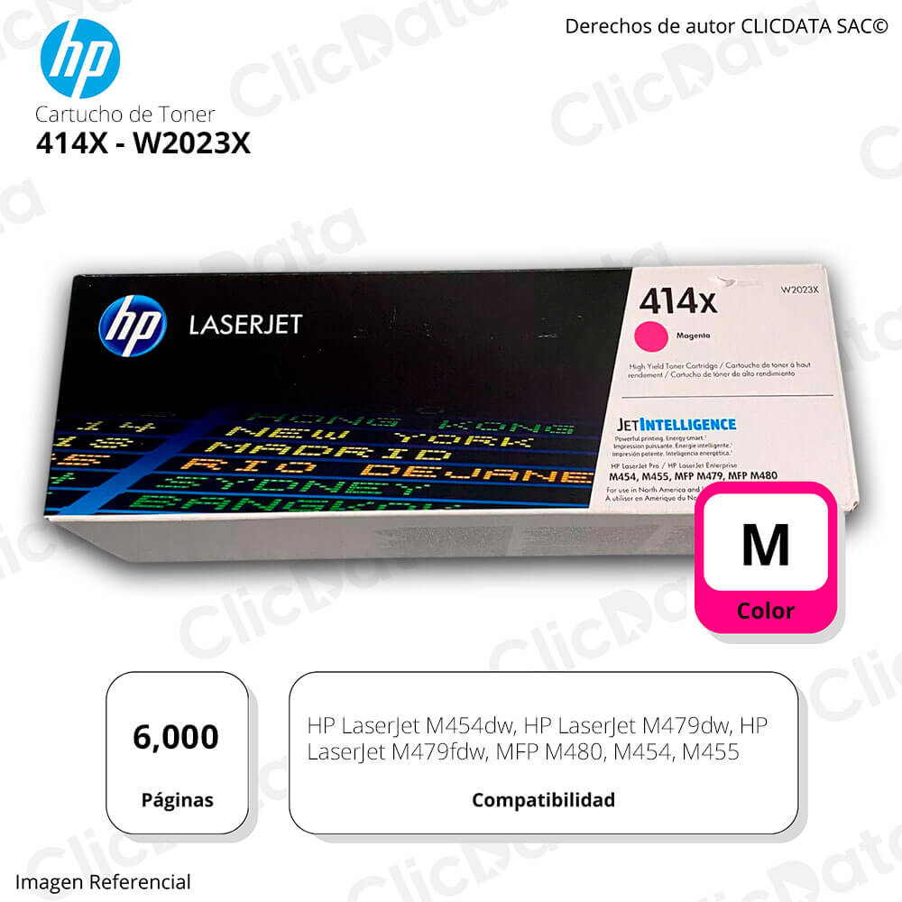 Toner Hp 414X Magenta W2023X 6,000 Pág. M479fdw, M454dw Original
