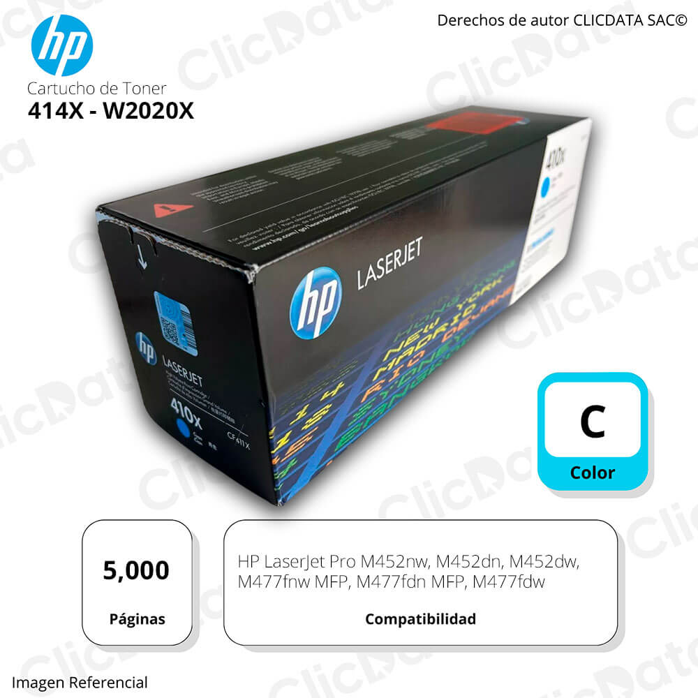 Toner HP 410X Cyan CF411X 5,000 Pág. M452, M477, M377 Original