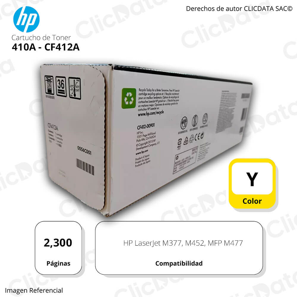 Toner Hp 410A Yellow Cf412A 2,300 Pág. M452n, M477f Original