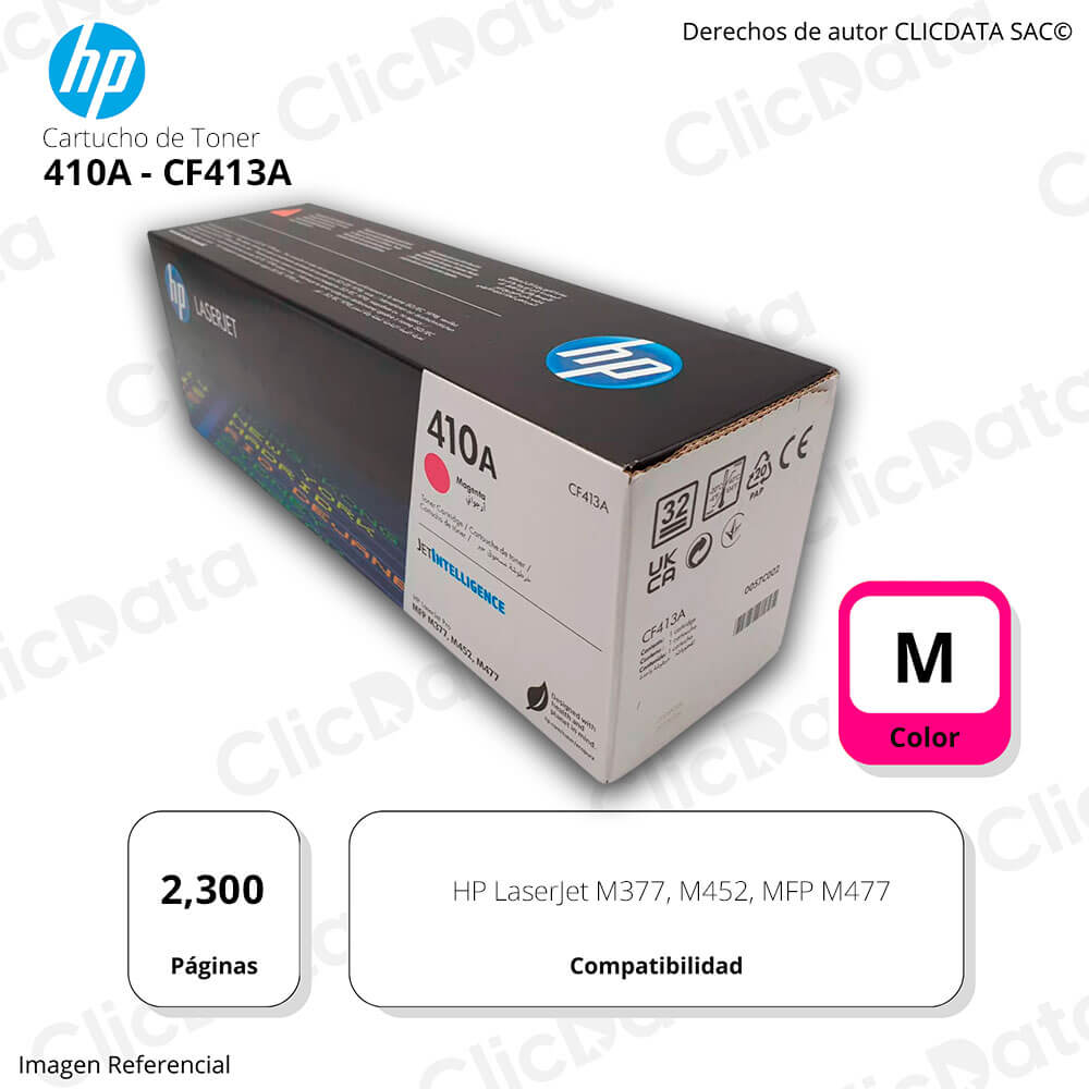 Toner Hp 410A Magenta CF413A 2,300 Pág. M452n, M477f Original