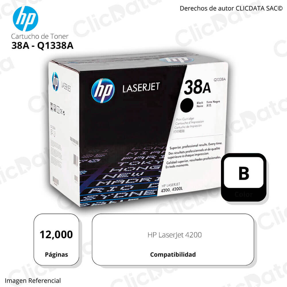 Toner Hp 38A Negro Q1338A 12,000 Pág. 4200 Original