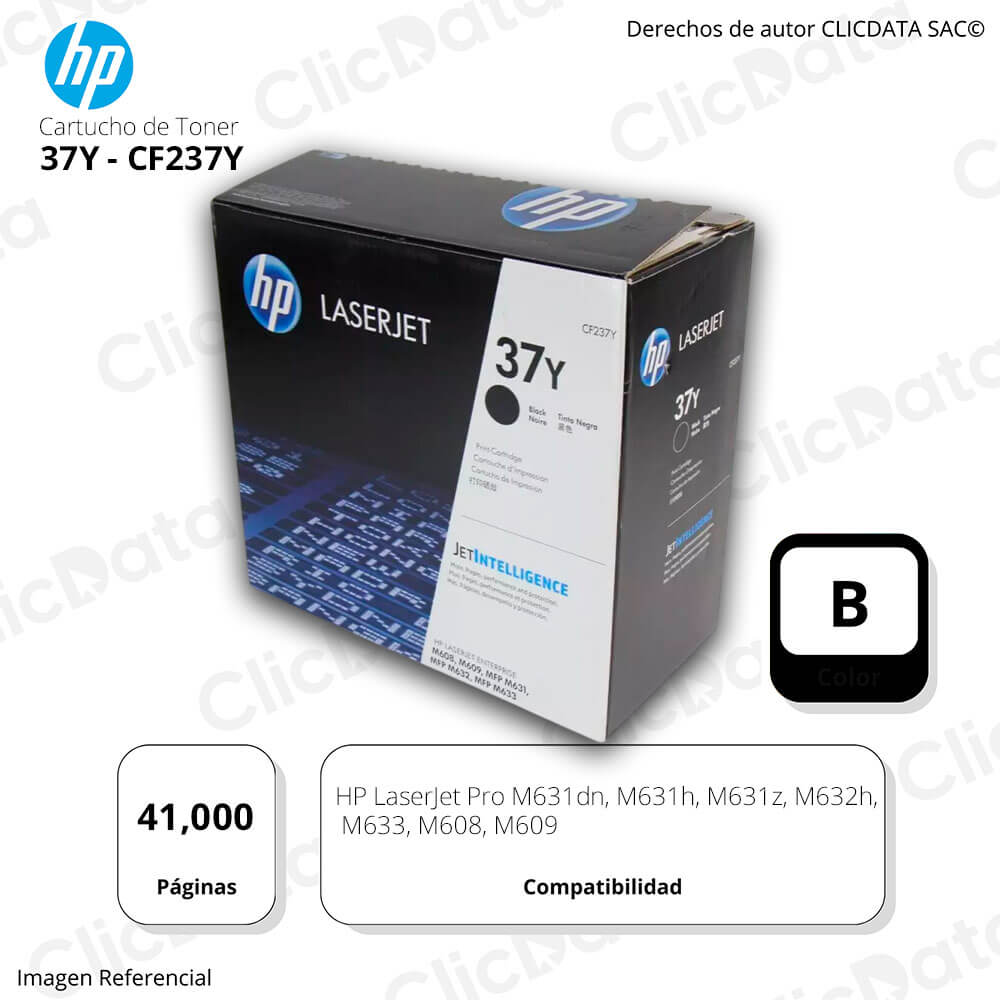 Toner Hp 37Y Negro Cf237Y 41,000 Pág. M631dn, M607n Original