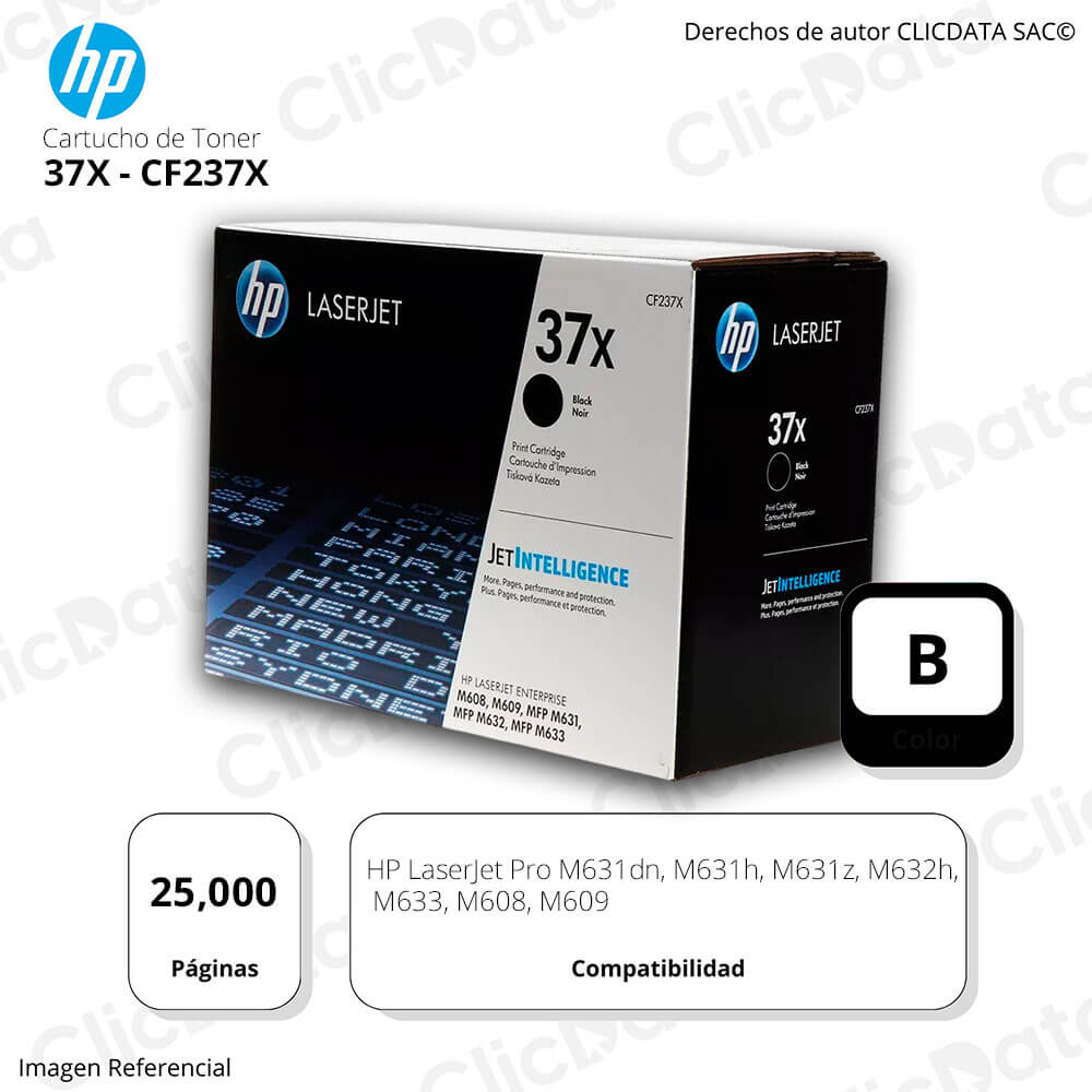 Toner Hp 37X Negro CF237X 25,000 Pág. M631dn, M632h Original