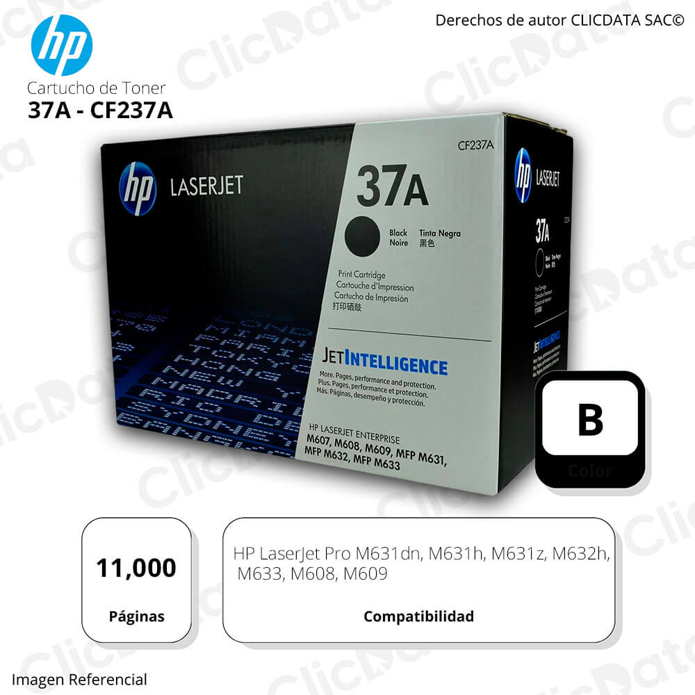 Toner Hp 37A Negro Cf237A 11,000 Pág. M632h, M631dn Original