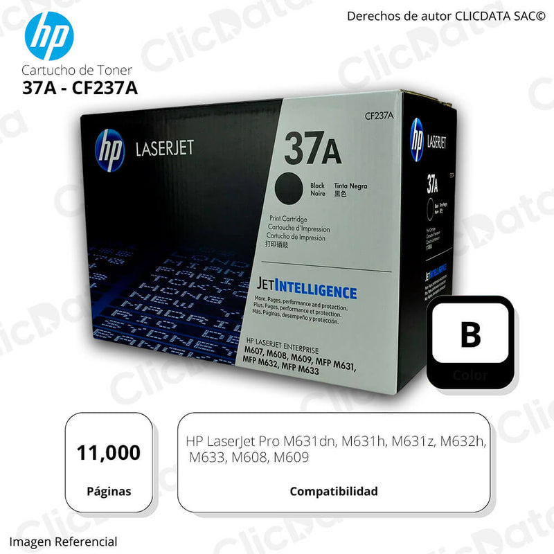 Toner Hp 37A Negro Cf237A 11,000 Pág. M632h, M631dn Original
