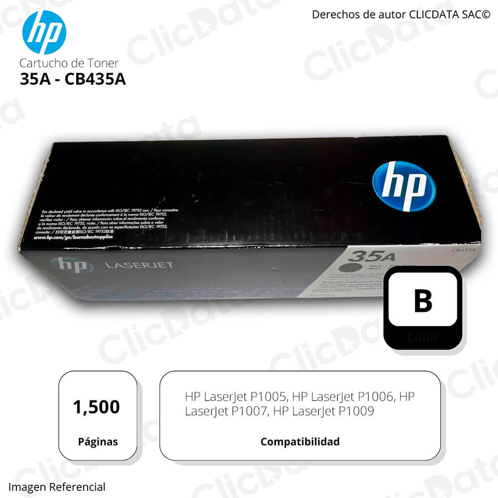 Toner Hp 35A Negro Cb435A 1,500 Pág. P1005, P1006 Original