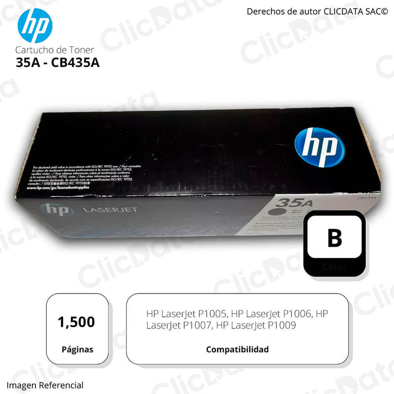 Toner Hp 35A Negro Cb435A 1,500 Pág. P1005, P1006 Original