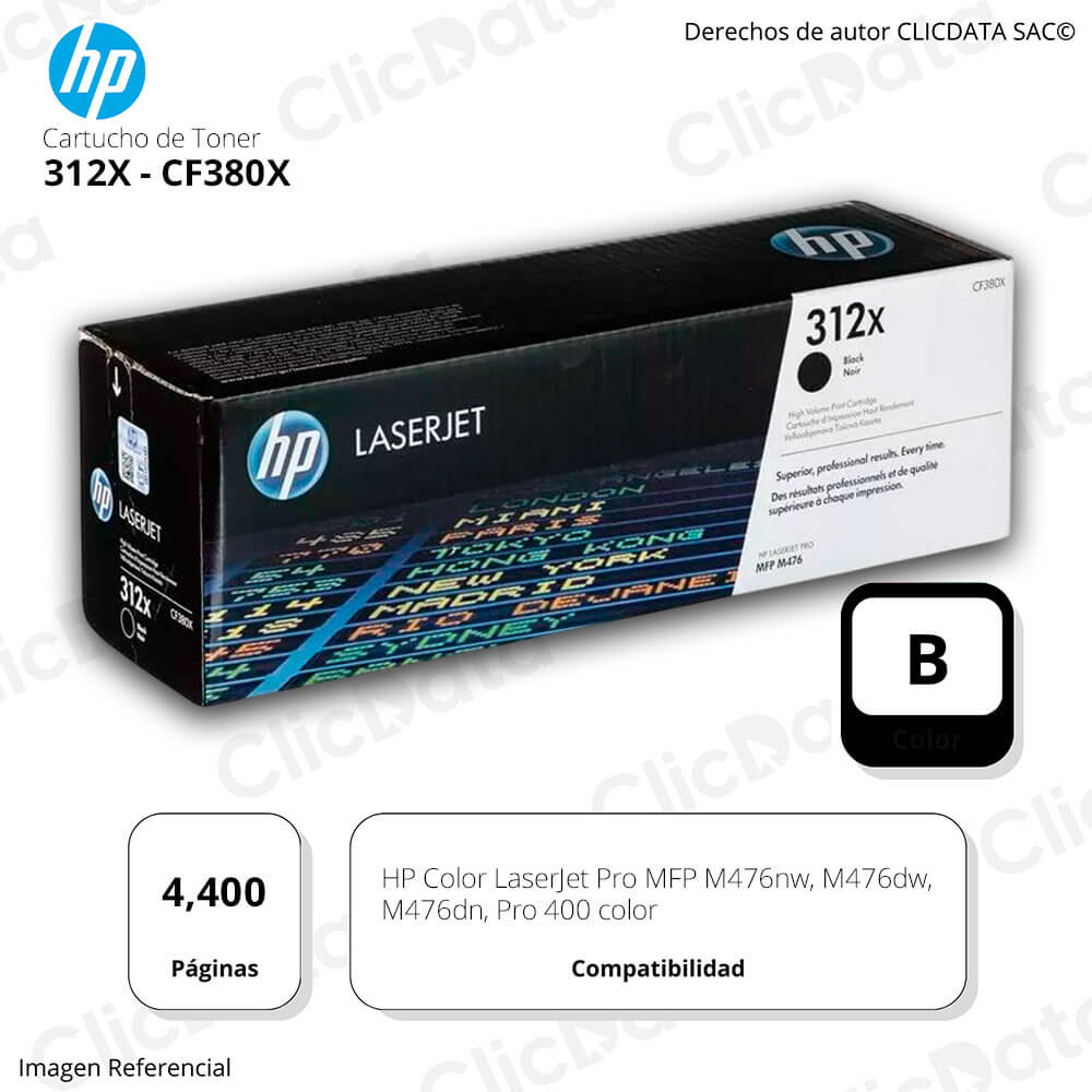 Toner Hp 312X Negro Cf380X 4,400 Pág. M476nw, Pro 400 Original