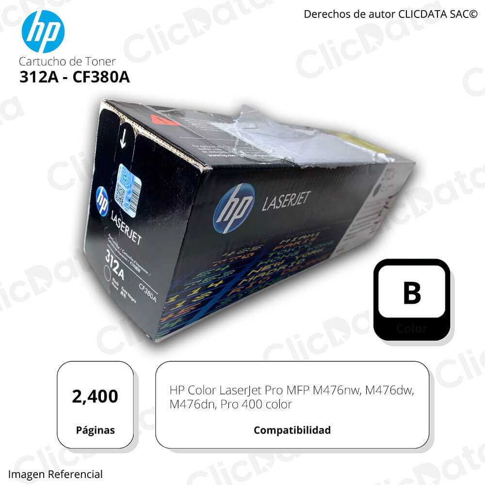 Toner Hp 312A Negro Cf380A 2,400 Pág. M476dn, Pro 400 Original