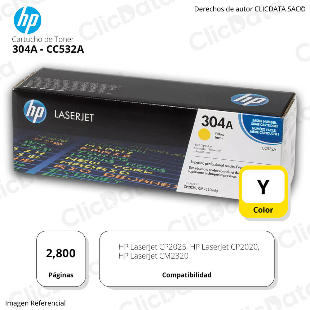 Toner Hp 304A Yellow Cc532A 2,800 Pág. CP2025, CM2320 Original
