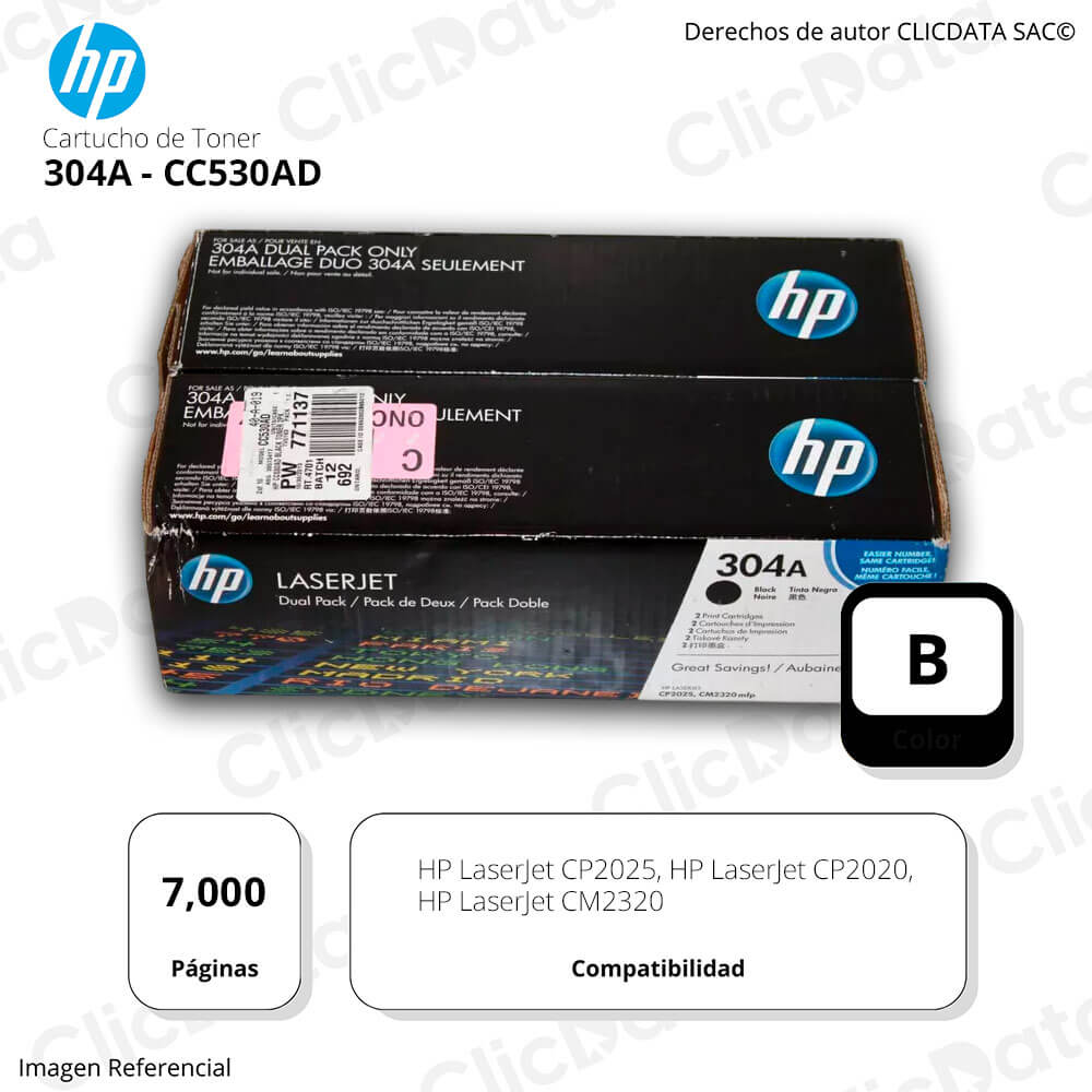 Toner Hp 304AD Negro Cc530Ad 7,000 Pág. CP2025, CM2320 Original