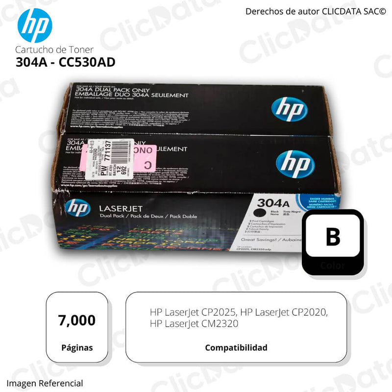 Toner Hp 304AD Negro Cc530Ad 7,000 Pág. CP2025, CM2320 Original