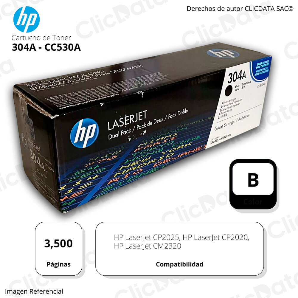 Toner Hp 304A Negro CC530A 3.500 Pág. CP2020, CM2320 Original