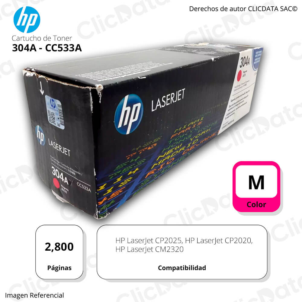 Toner Hp 304A Magenta Cc533A 2,800 Pág. CP2025, CM2320 Original