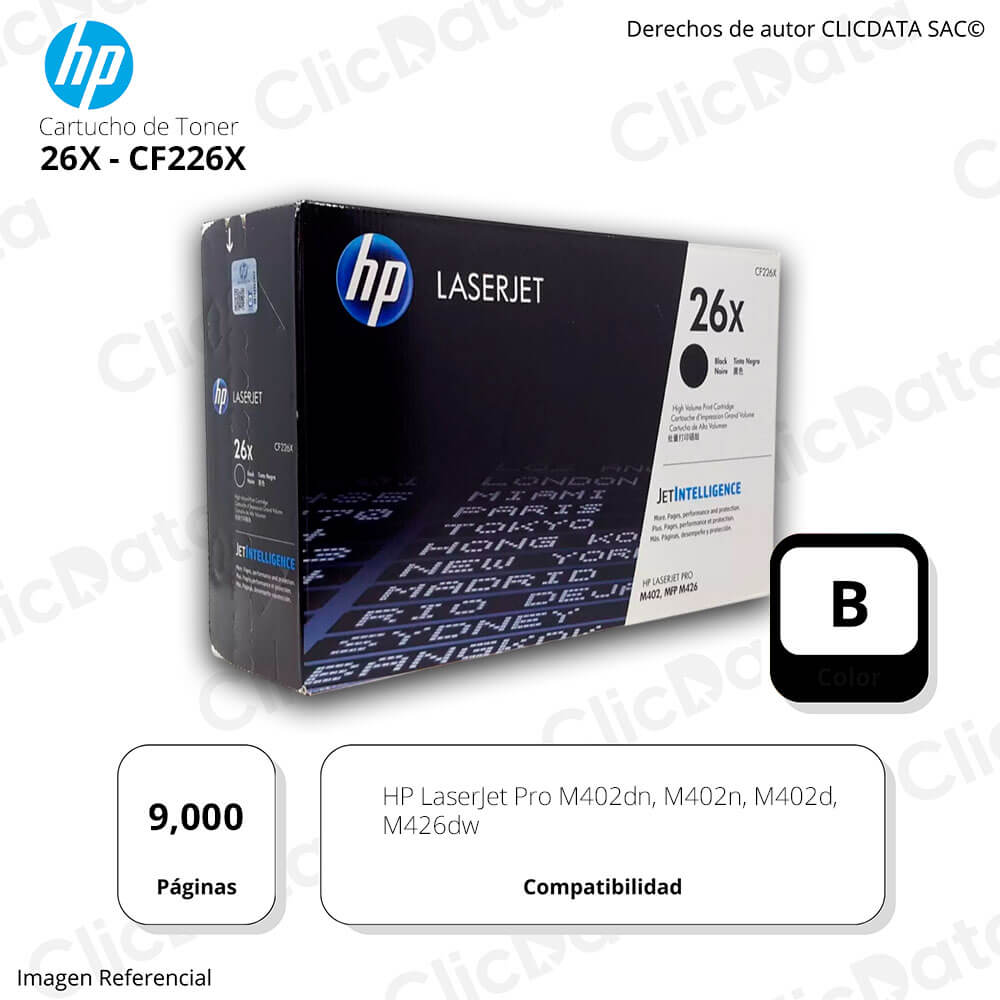Toner Hp 26X Negro Cf226X 9,000 Pág. M402, MFP M426 Original