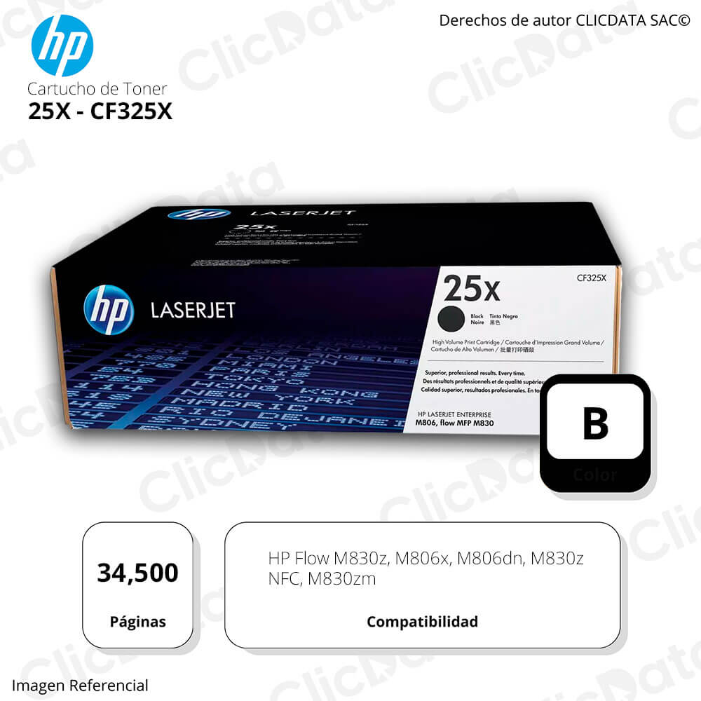 Toner Hp 25X Negro Cf325X 34,500 Pág. M830zm Original