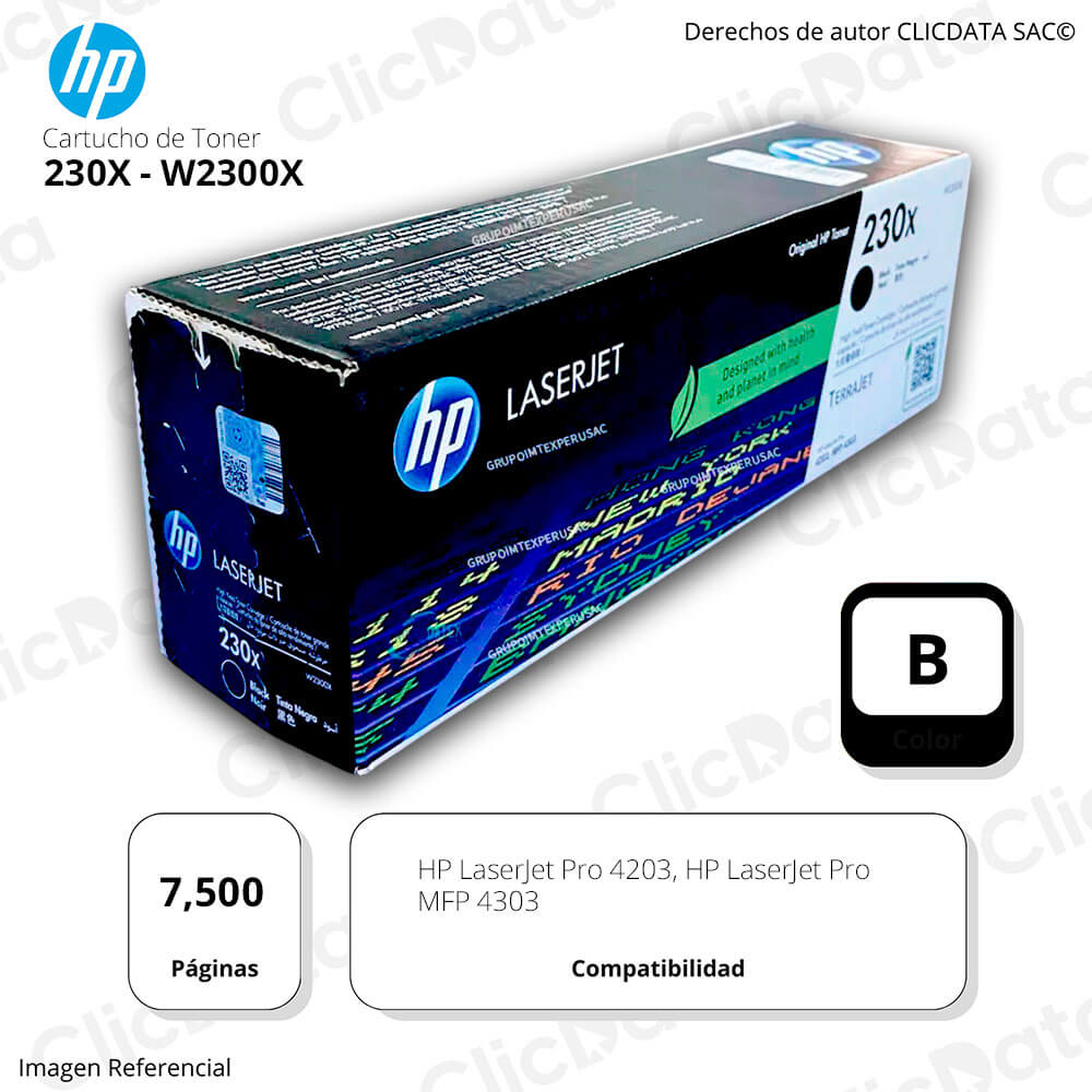 Toner Hp 230X Negro W2300X 7,500 Pág. Pro 4203, mfp 4303 Original