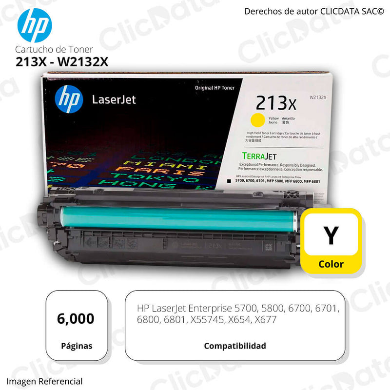 Toner Hp 213X Yellow W2132X 6,000 Pág. 5700, 6800, X677 Original