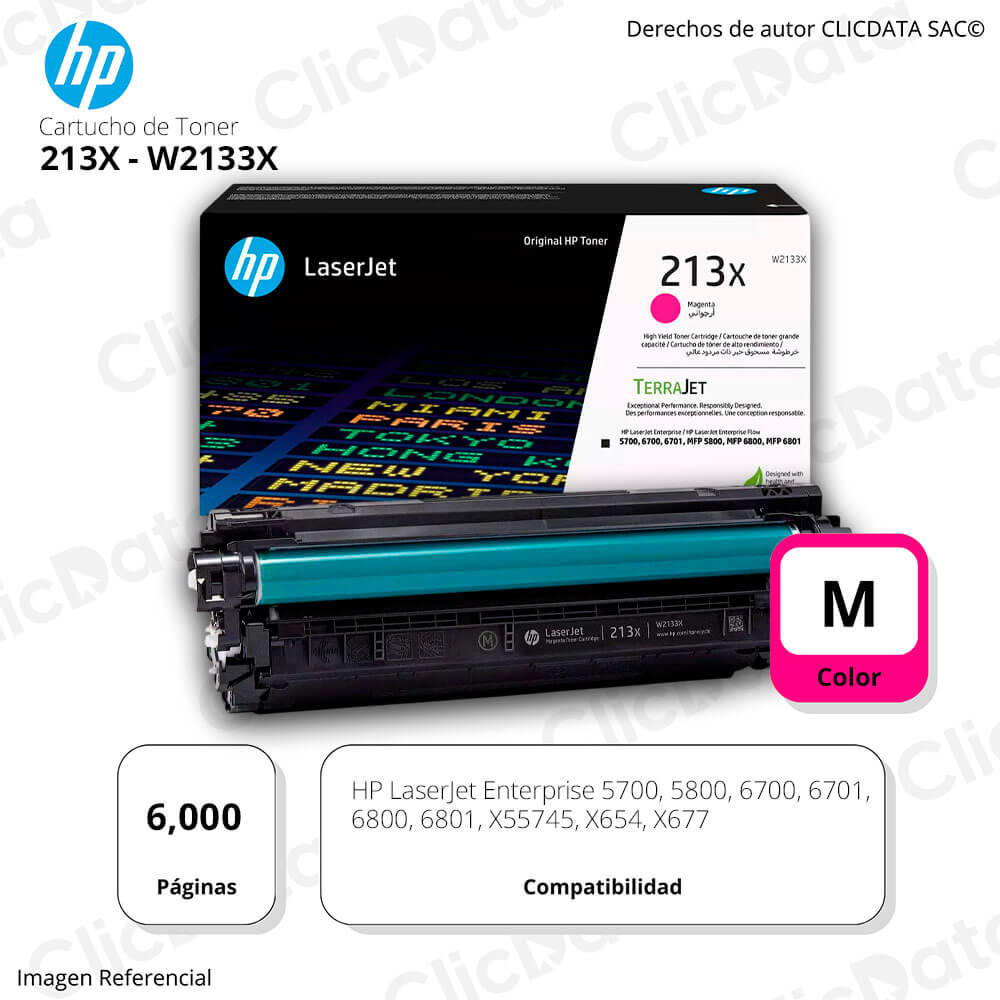 Toner Hp 213X Magenta W2133X 6,000 Pág. 5700, 6800, X677 Original