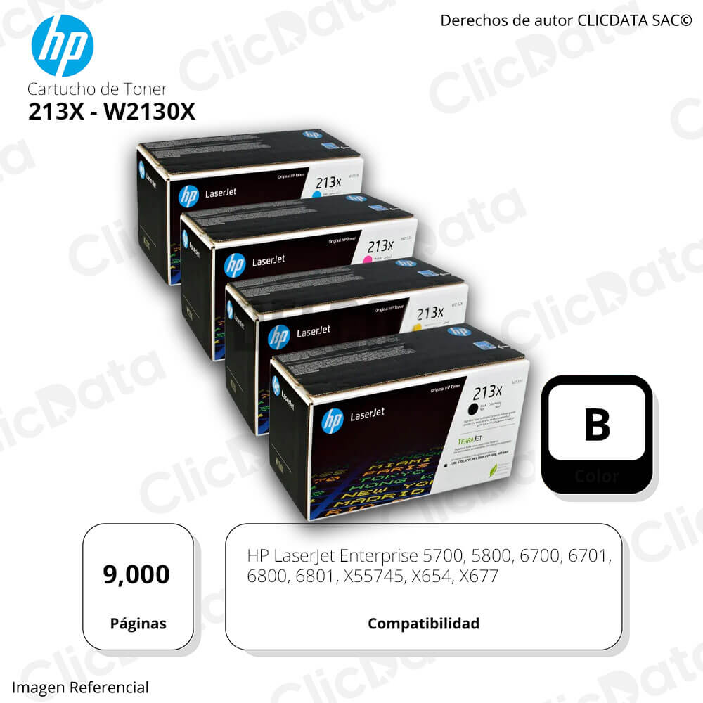 Toner Hp 213X Black W2130X 9,000 Pág. 5700, 6800, X677 Original