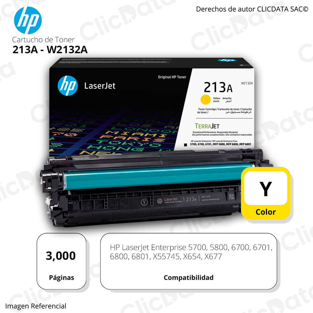 Toner Hp 213A Yellow W2132A 3,000 Pág. X55745, X677 Original