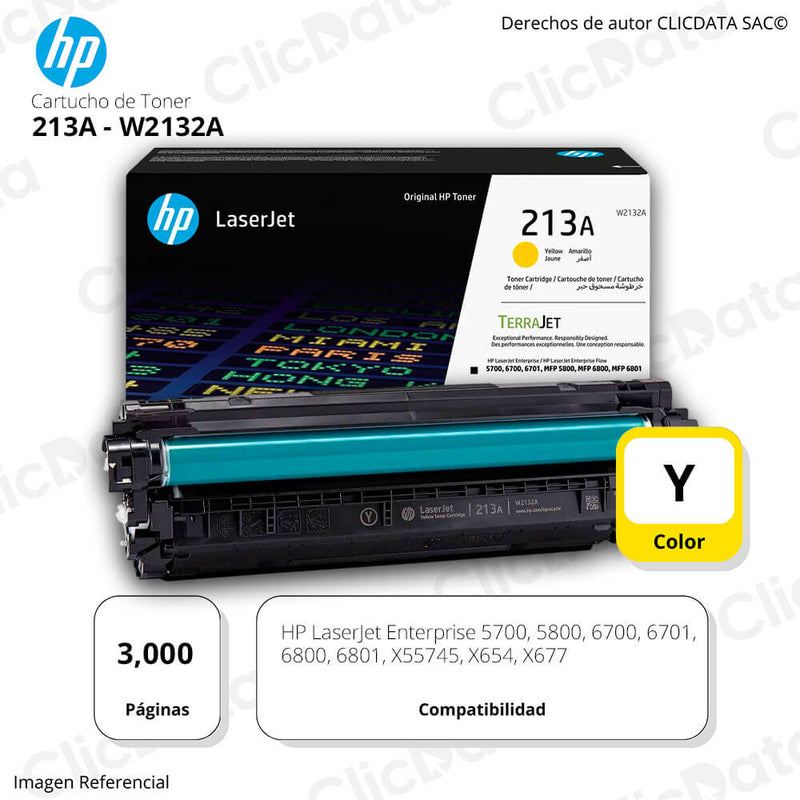 Toner Hp 213A Yellow W2132A 3,000 Pág. X55745, X677 Original