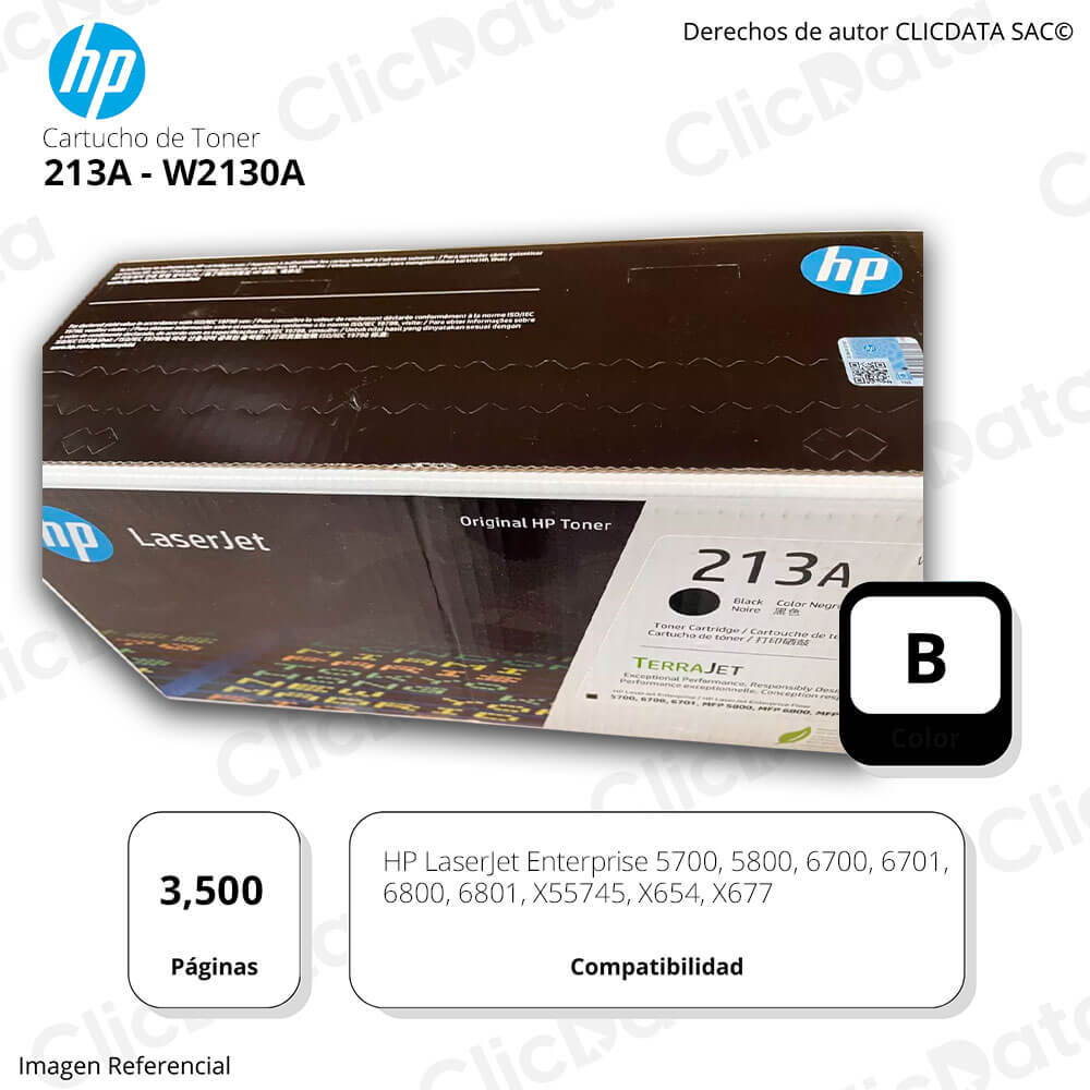 Toner Hp 213A Black W2130A 3,500 Pág. M578z, M578dn Original