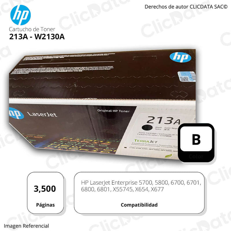Toner Hp 213A Black W2130A 3,500 Pág. M578z, M578dn Original