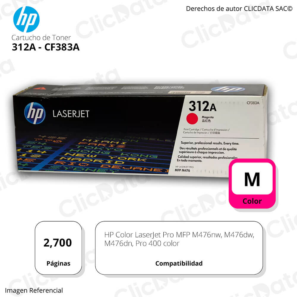 Toner Hp 312A Magenta Cf383A 2,700 Pág. M476dn, Pro 400 Original