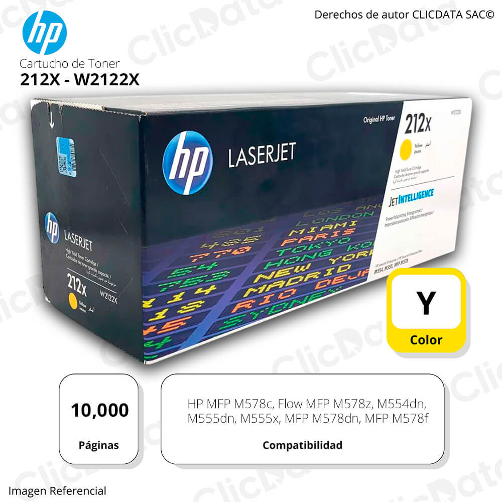 Toner Hp 212X Yellow W2122X 10,000 Pág. M554dn, M578dn Original