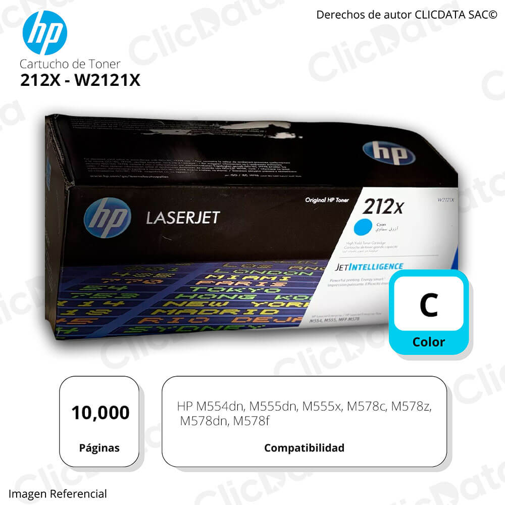 Toner Hp 212X Cyan W2121X 10,000 Pág. M554dn, M578dn Original