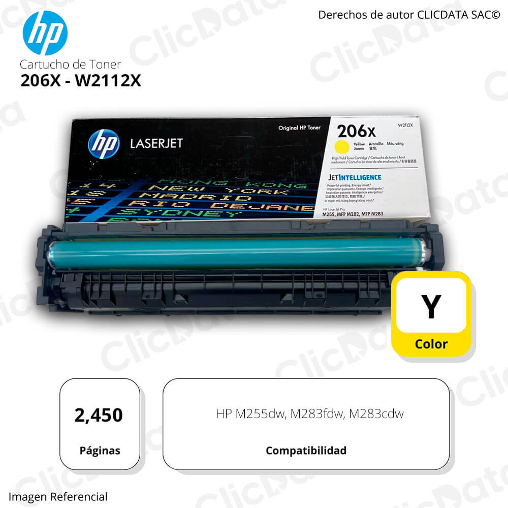 Toner Hp 206X Yellow W2112X 2.450 Pág. M283cdw, M255dw Original