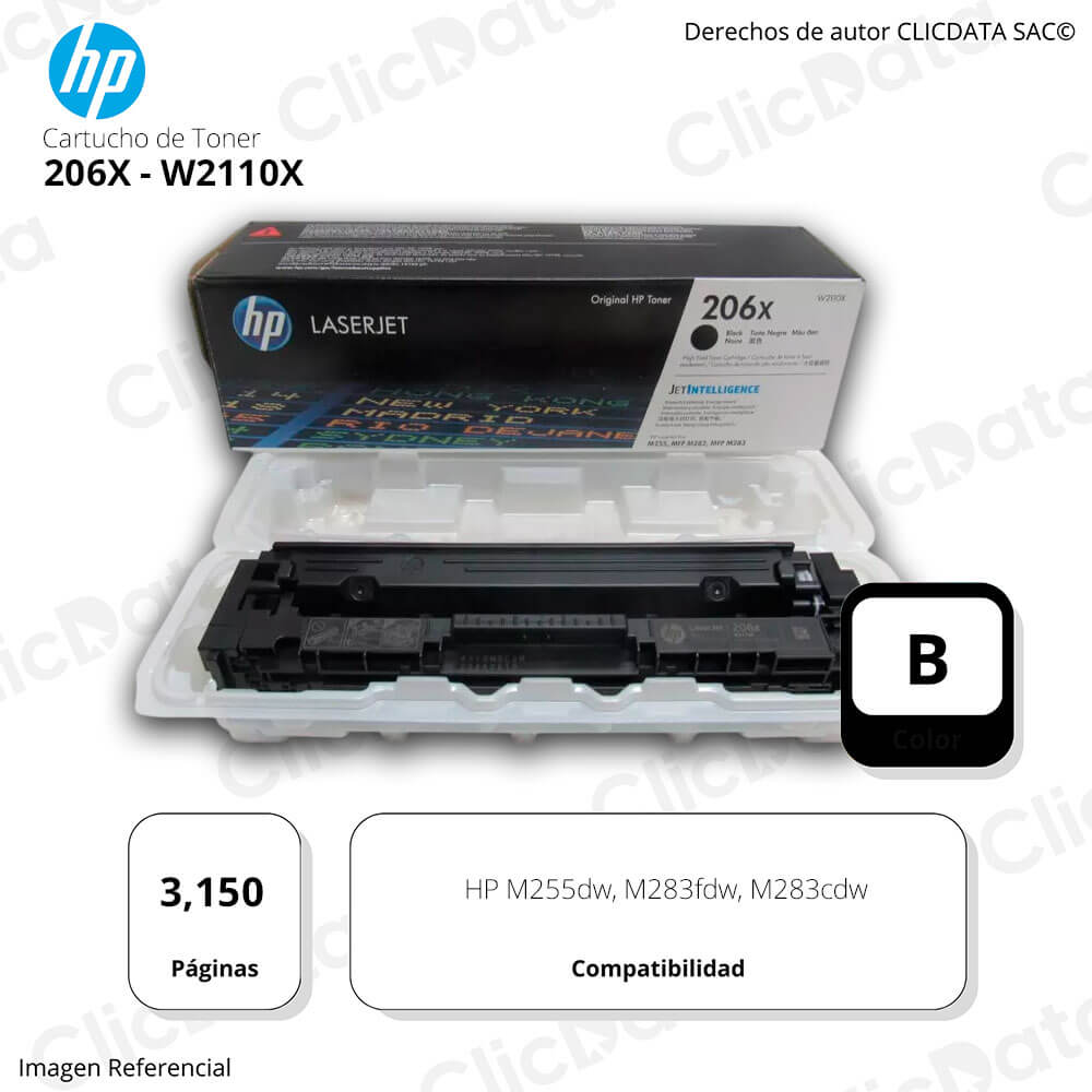 Toner Hp 206X Black W2110X 3.150 Pág. M283cdw, M255dw Original