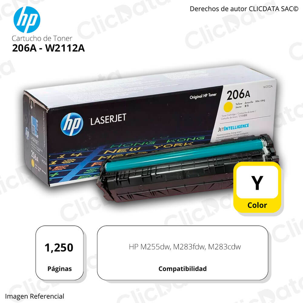 Toner Hp 206A Yellow W2112A 1,250 Pág. M283fdw, M255 Original