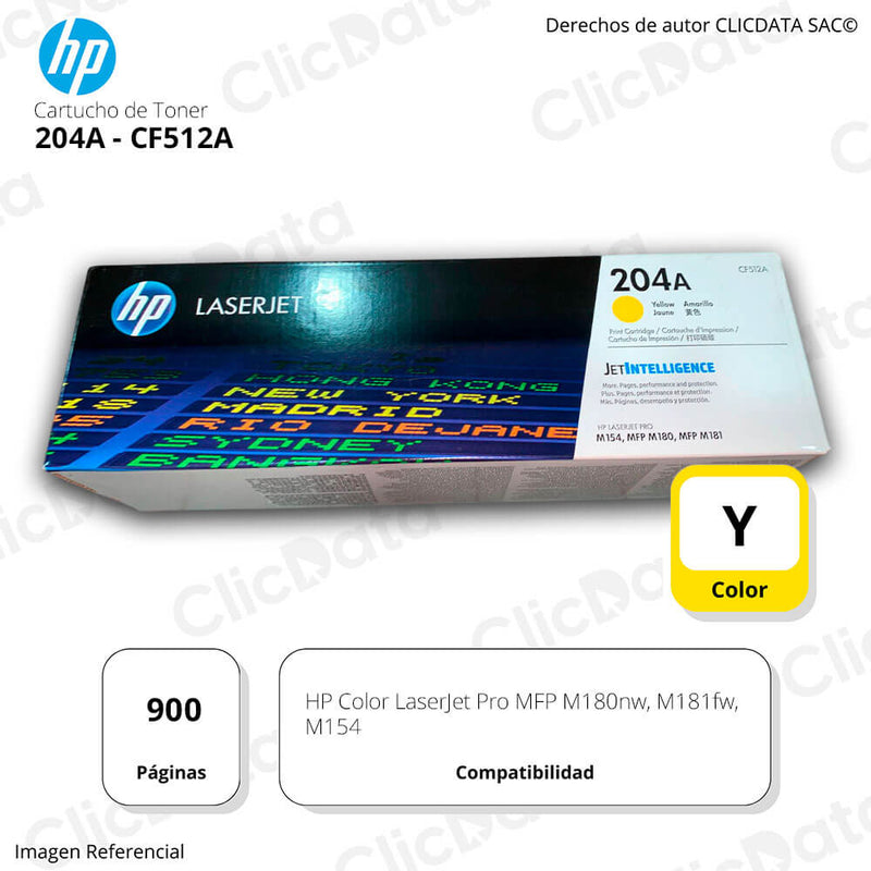 Toner Hp 204A Yellow Cf512A 900 Pág. M181fw, M180nw Original