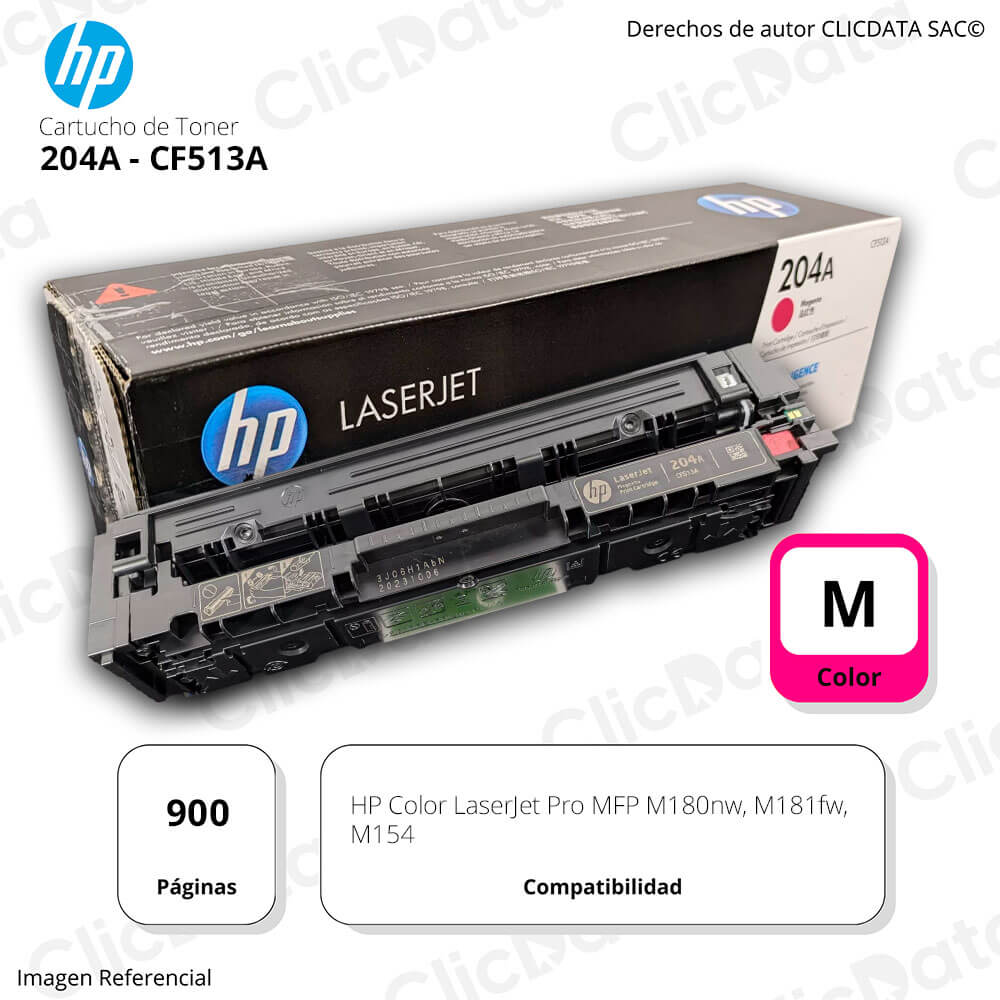 Toner Hp 204A Magenta Cf513A 900 Pág. M181fw, M180nw Original