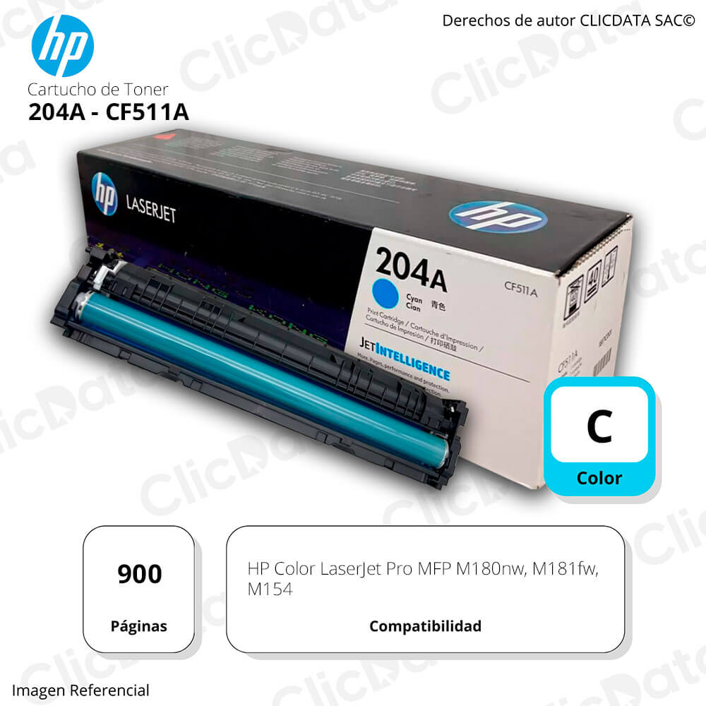 Toner Hp 204A Cyan CF511A 900 Pág. M181fw, M180nw Original