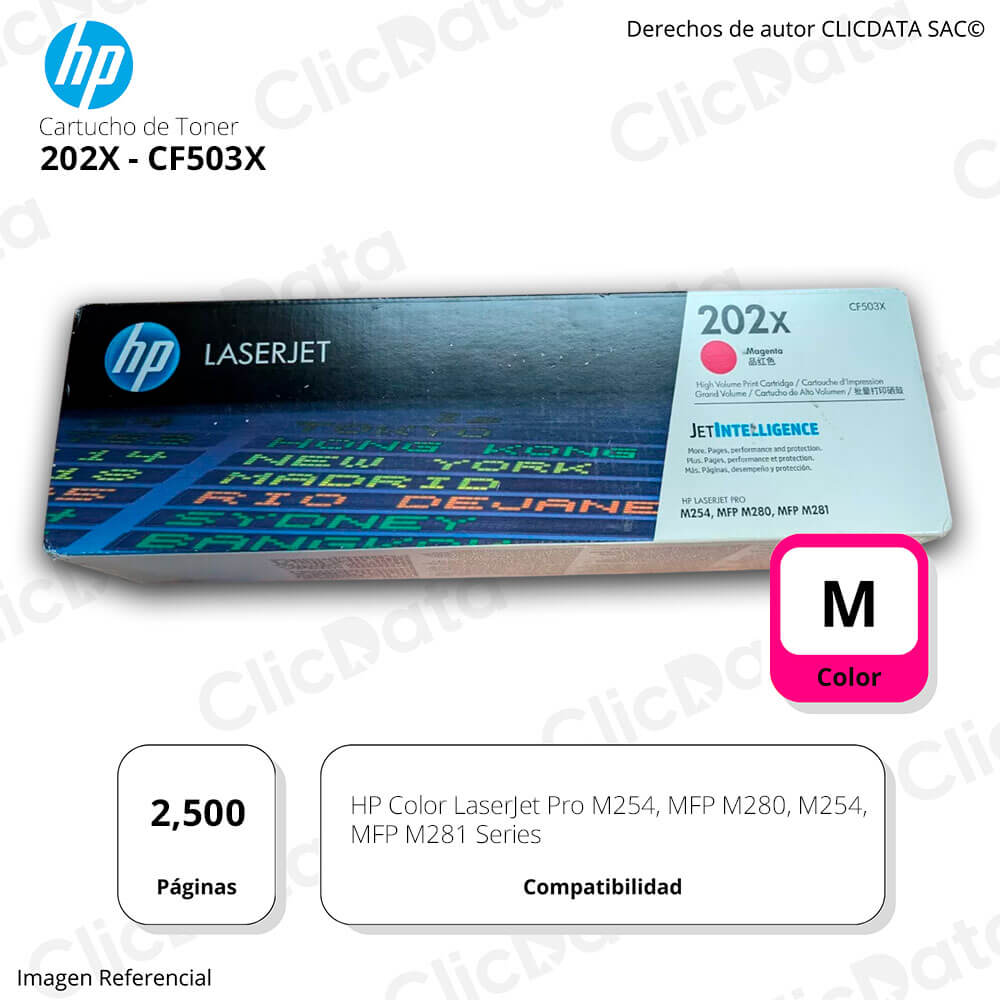 Toner Hp 202X Magenta Cf503X 2,500 Pág. M280, M281fdw Original