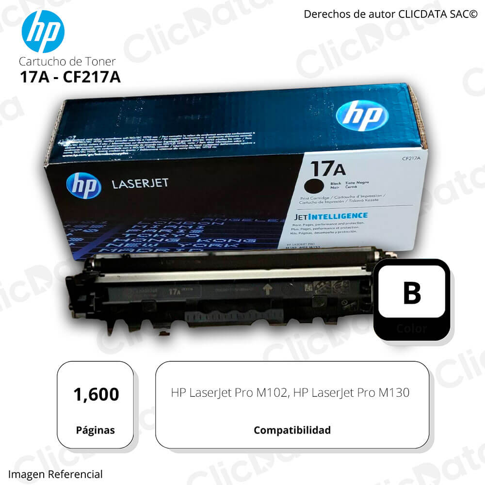 Toner HP 17A Negro CF217A 1,600 Pág. LaserJet M102, M130 Original