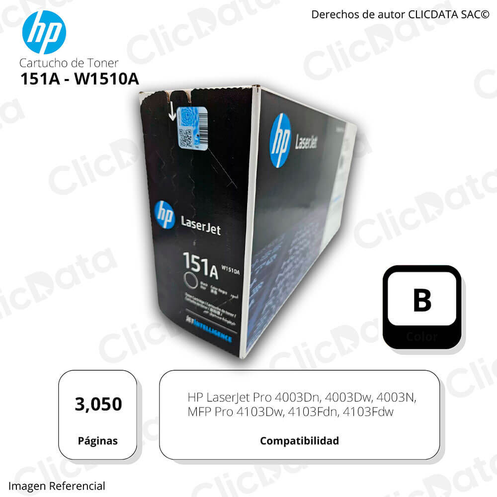 Toner Hp 151A Negro W1510A 3,050 Pág. 4103Fdn, 4003n Original