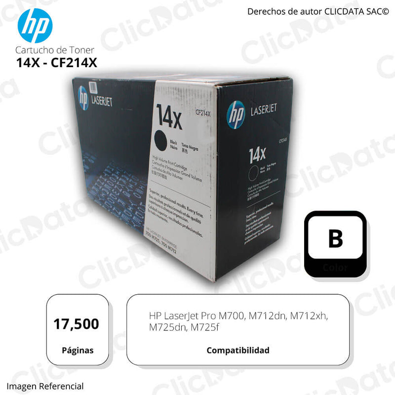 Toner Hp 14X Negro Cf214X 17,500 Pág. M712dn, M725dn Original